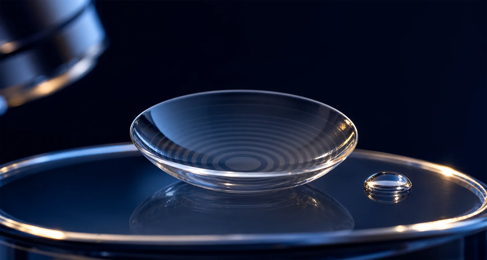 Premium macro image of a transparent daily myopia-control contact lens